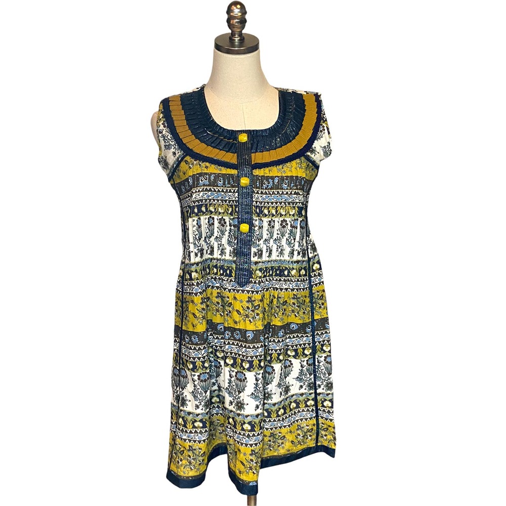 Boho Boutique Mini Dress Sleeveless Navy Blue Yellow